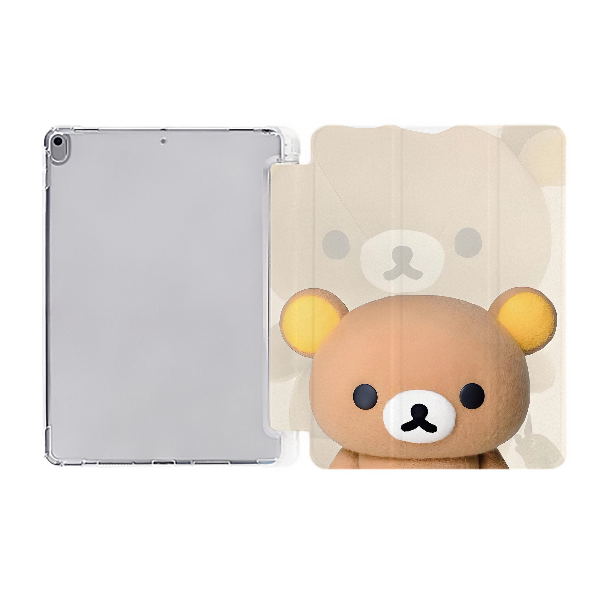 （画像用） リラックマ リラックマ キイロイトリ Rilakkuma Korilakkuma Kiiroitori IPad ケース ペン収納付き 三つ折りスタンド PUレザー×シリコン 対応機種9.5/10.5/10.9インチ